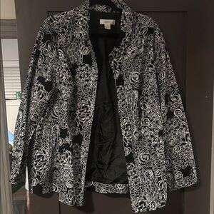 CJ Banks Blazer Jacket | 2XL | Black & White Abstract Print
